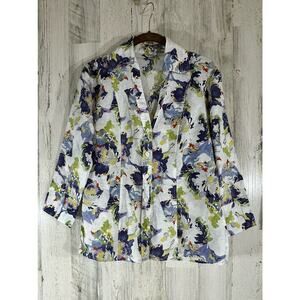 Harve‎ Benard Womens Linen Blend Top Size Large Watercolor Floral Button Up